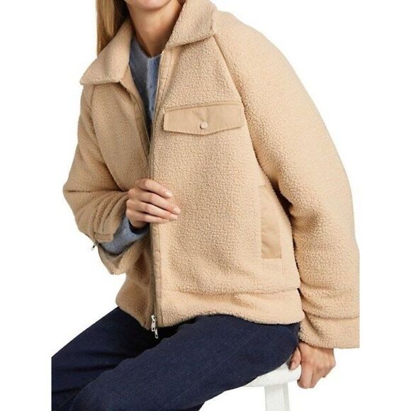 Jonathan Simkhai NWT Abigail Faux Shearling Cargo Jacket in Champagne Size M - Picture 4 of 11